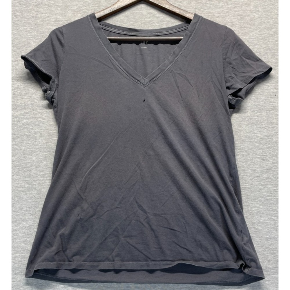 Gap T Shirt Womens Medium Charcoal Gray Cap Sleeve V-Neck Casual Everyday Wear